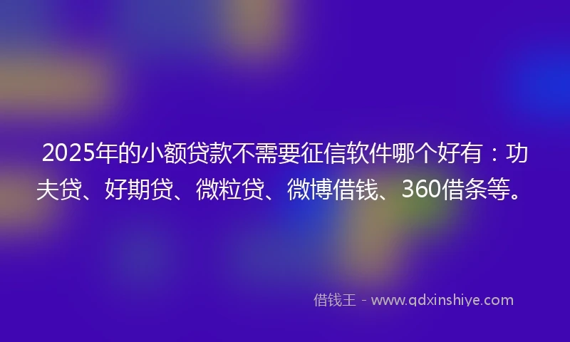 2025年的小额贷款不需要征信软件哪个好有：功夫贷、好期贷、微粒贷、微博借钱、360借条等。