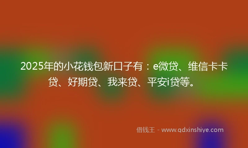 2025年的小花钱包新口子有：e微贷、维信卡卡贷、好期贷、我来贷、平安i贷等。