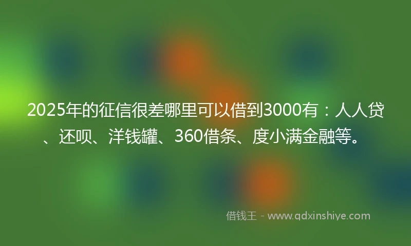 2025年的征信很差哪里可以借到3000有：人人贷、还呗、洋钱罐、360借条、度小满金融等。