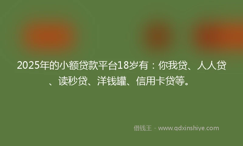 2025年的小额贷款平台18岁有：你我贷、人人贷、读秒贷、洋钱罐、信用卡贷等。