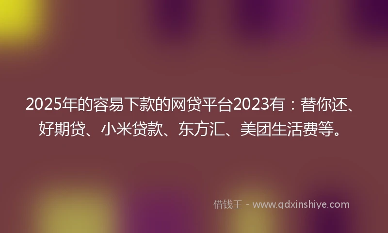2025年的容易下款的网贷平台2023有：替你还、好期贷、小米贷款、东方汇、美团生活费等。
