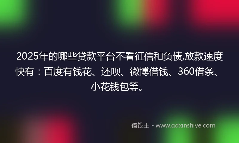 2025年的哪些贷款平台不看征信和负债,放款速度快有：百度有钱花、还呗、微博借钱、360借条、小花钱包等。
