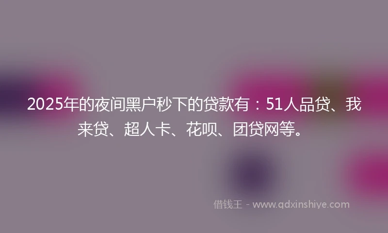 2025年的夜间黑户秒下的贷款有：51人品贷、我来贷、超人卡、花呗、团贷网等。