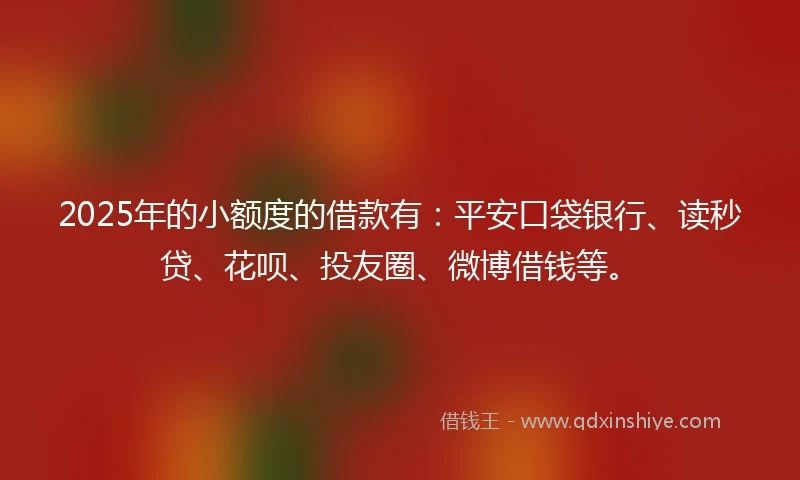2025年的小额度的借款有：平安口袋银行、读秒贷、花呗、投友圈、微博借钱等。