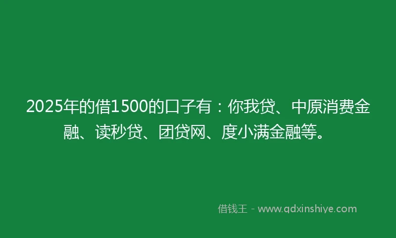 2025年的借1500的口子有：你我贷、中原消费金融、读秒贷、团贷网、度小满金融等。