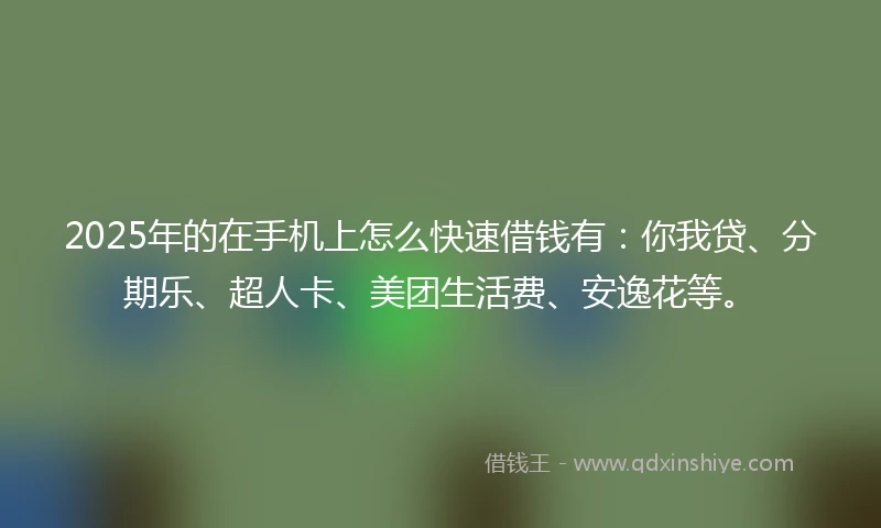 2025年的在手机上怎么快速借钱有：你我贷、分期乐、超人卡、美团生活费、安逸花等。