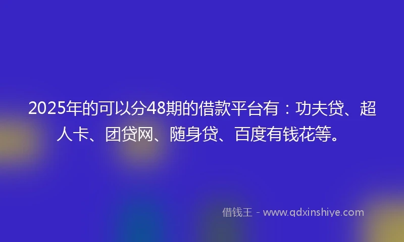 2025年的可以分48期的借款平台有：功夫贷、超人卡、团贷网、随身贷、百度有钱花等。