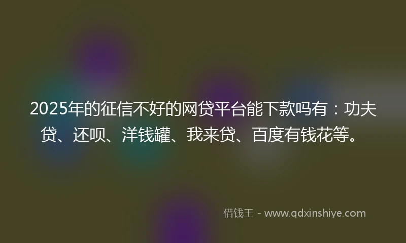 2025年的征信不好的网贷平台能下款吗有：功夫贷、还呗、洋钱罐、我来贷、百度有钱花等。