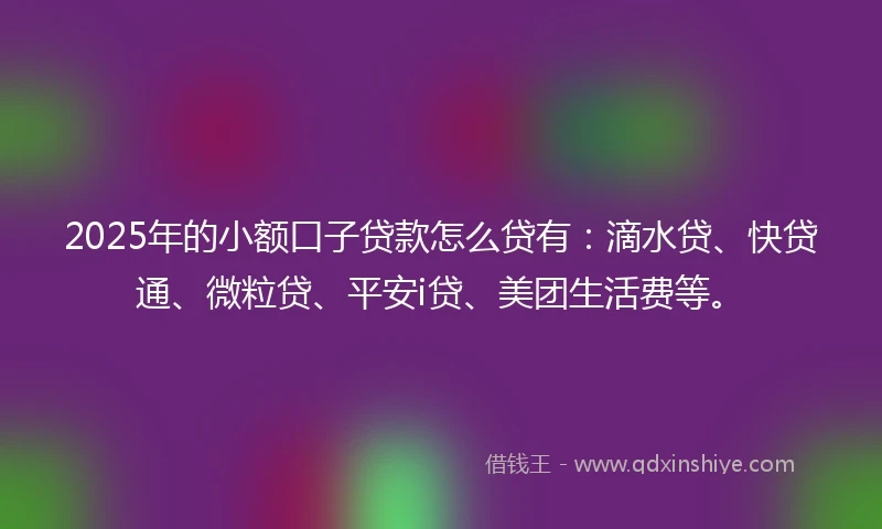 2025年的小额口子贷款怎么贷有：滴水贷、快贷通、微粒贷、平安i贷、美团生活费等。