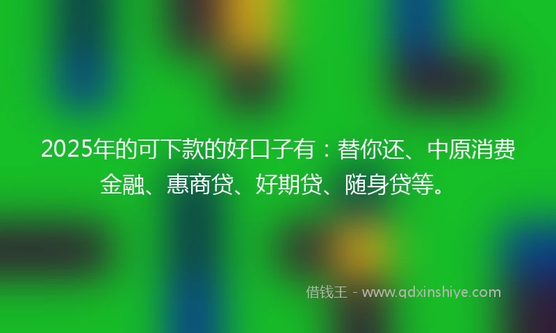 2025年的可下款的好口子有：替你还、中原消费金融、惠商贷、好期贷、随身贷等。