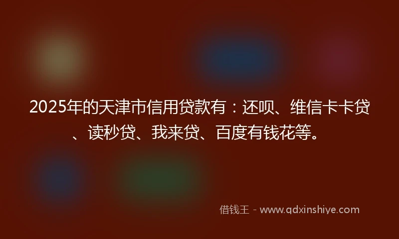 2025年的天津市信用贷款有：还呗、维信卡卡贷、读秒贷、我来贷、百度有钱花等。