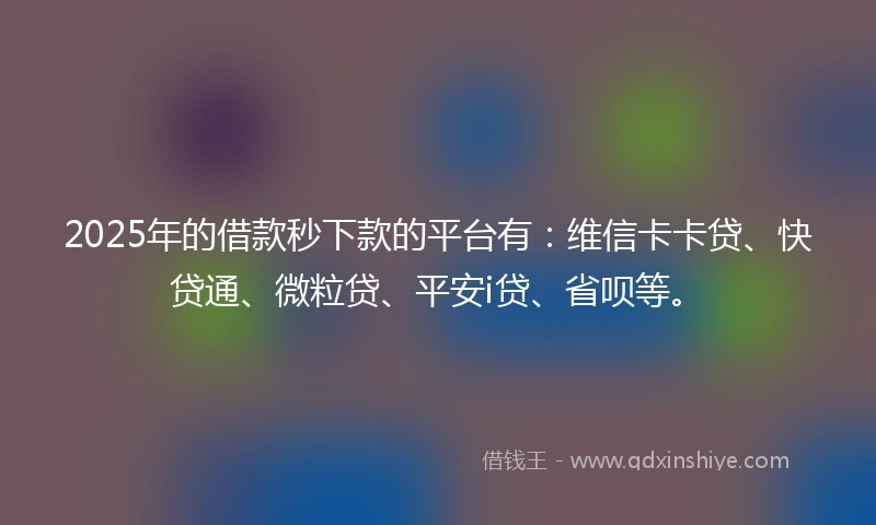 2025年的借款秒下款的平台有：维信卡卡贷、快贷通、微粒贷、平安i贷、省呗等。
