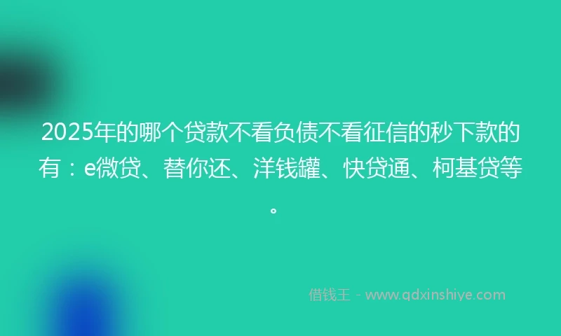 2025年的哪个贷款不看负债不看征信的秒下款的有：e微贷、替你还、洋钱罐、快贷通、柯基贷等。