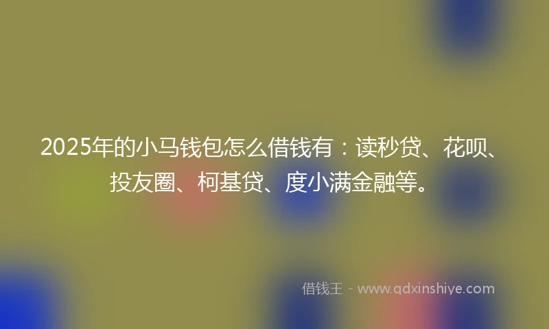 2025年的小马钱包怎么借钱有：读秒贷、花呗、投友圈、柯基贷、度小满金融等。