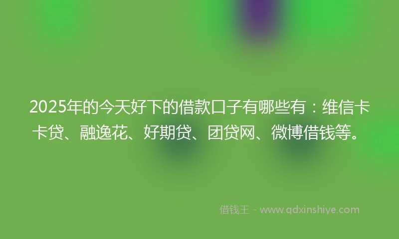 2025年的今天好下的借款口子有哪些有：维信卡卡贷、融逸花、好期贷、团贷网、微博借钱等。