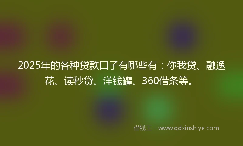 2025年的各种贷款口子有哪些有：你我贷、融逸花、读秒贷、洋钱罐、360借条等。