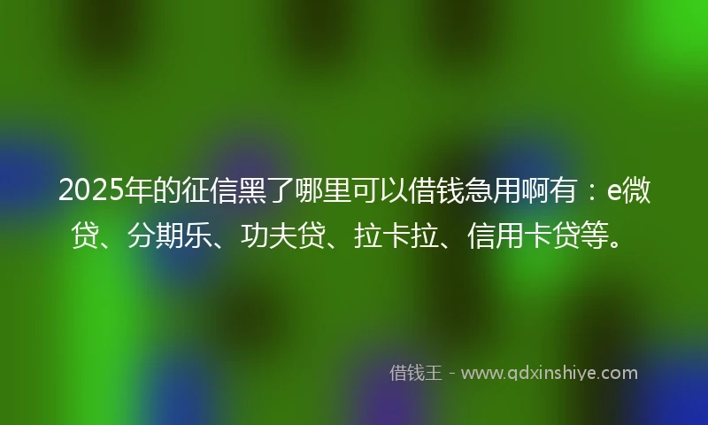 2025年的征信黑了哪里可以借钱急用啊有：e微贷、分期乐、功夫贷、拉卡拉、信用卡贷等。