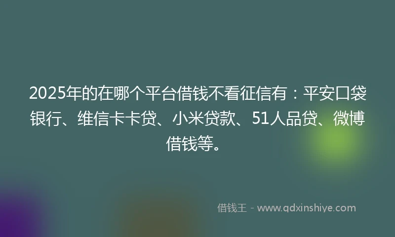 2025年的在哪个平台借钱不看征信有：平安口袋银行、维信卡卡贷、小米贷款、51人品贷、微博借钱等。