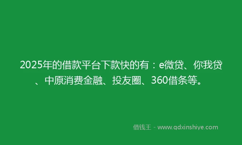 2025年的借款平台下款快的有：e微贷、你我贷、中原消费金融、投友圈、360借条等。