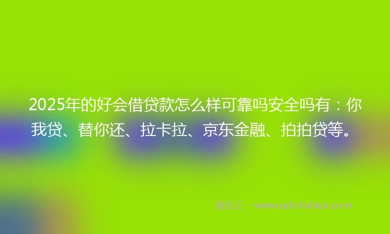 2025年的好会借贷款怎么样可靠吗安全吗有：你我贷、替你还、拉卡拉、京东金融、拍拍贷等。