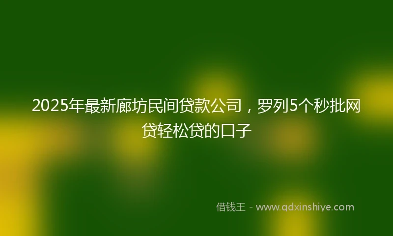 2025年最新廊坊民间贷款公司，罗列5个秒批网贷轻松贷的口子