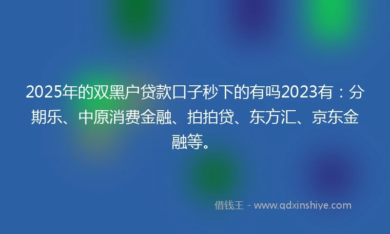 2025年的双黑户贷款口子秒下的有吗2023有：分期乐、中原消费金融、拍拍贷、东方汇、京东金融等。