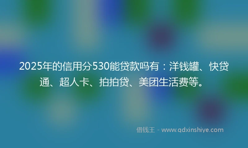 2025年的信用分530能贷款吗有：洋钱罐、快贷通、超人卡、拍拍贷、美团生活费等。