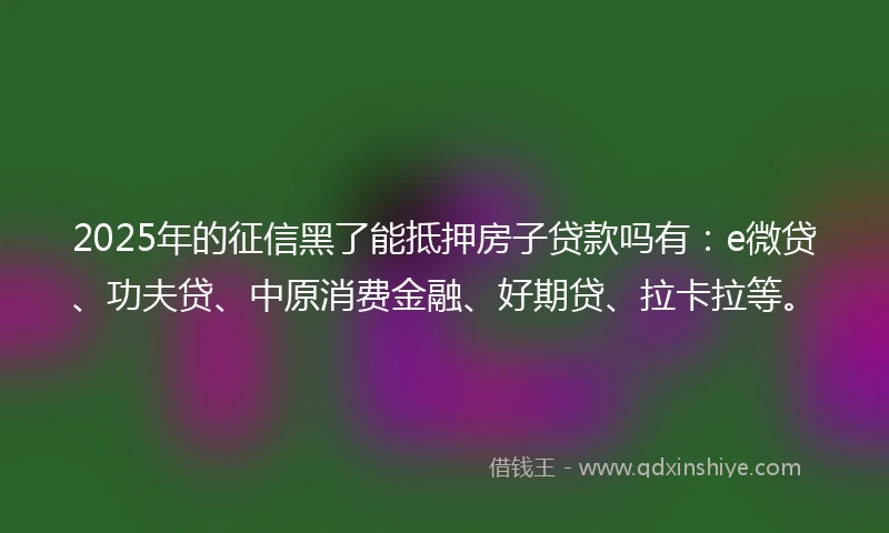 2025年的征信黑了能抵押房子贷款吗有：e微贷、功夫贷、中原消费金融、好期贷、拉卡拉等。