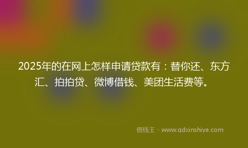 2025年的在网上怎样申请贷款有：替你还、东方汇、拍拍贷、微博借钱、美团生活费等。