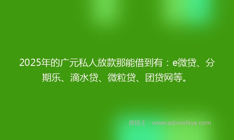 2025年的广元私人放款那能借到有：e微贷、分期乐、滴水贷、微粒贷、团贷网等。