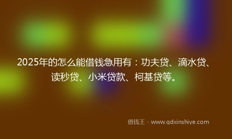 2025年的怎么能借钱急用有：功夫贷、滴水贷、读秒贷、小米贷款、柯基贷等。