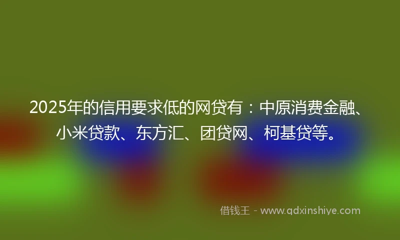 2025年的信用要求低的网贷有：中原消费金融、小米贷款、东方汇、团贷网、柯基贷等。