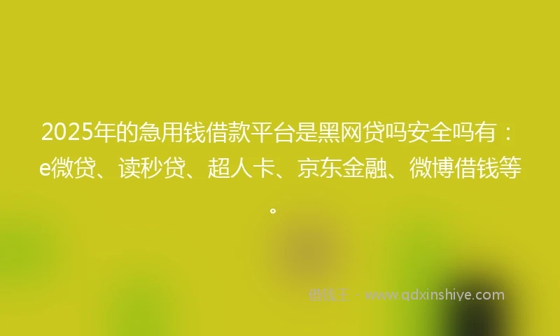 2025年的急用钱借款平台是黑网贷吗安全吗有：e微贷、读秒贷、超人卡、京东金融、微博借钱等。