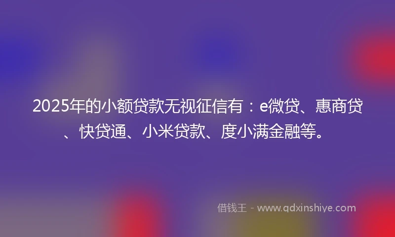 2025年的小额贷款无视征信有：e微贷、惠商贷、快贷通、小米贷款、度小满金融等。