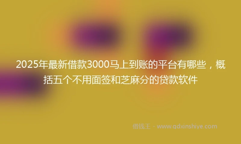 2025年最新借款3000马上到账的平台有哪些，概括五个不用面签和芝麻分的贷款软件
