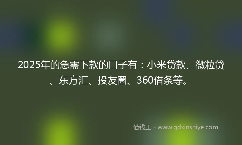 2025年的急需下款的口子有：小米贷款、微粒贷、东方汇、投友圈、360借条等。