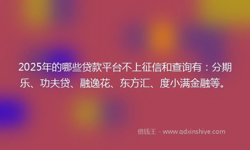 2025年的哪些贷款平台不上征信和查询有：分期乐、功夫贷、融逸花、东方汇、度小满金融等。
