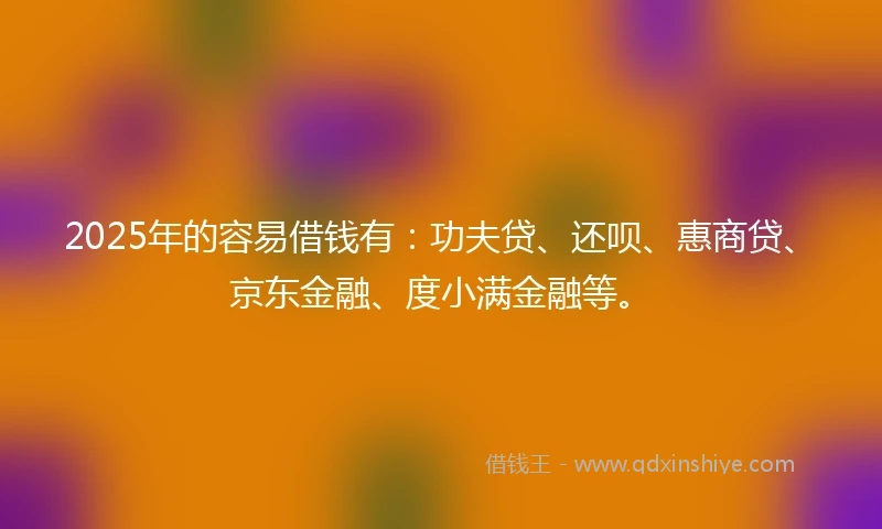 2025年的容易借钱有：功夫贷、还呗、惠商贷、京东金融、度小满金融等。