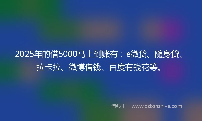 2025年的借5000马上到账有：e微贷、随身贷、拉卡拉、微博借钱、百度有钱花等。