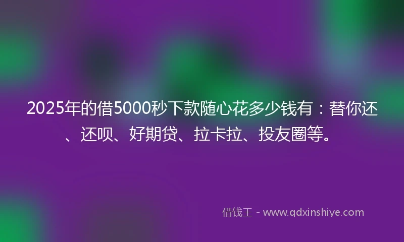 2025年的借5000秒下款随心花多少钱有：替你还、还呗、好期贷、拉卡拉、投友圈等。