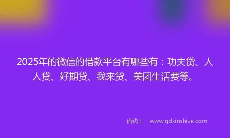 2025年的微信的借款平台有哪些有：功夫贷、人人贷、好期贷、我来贷、美团生活费等。