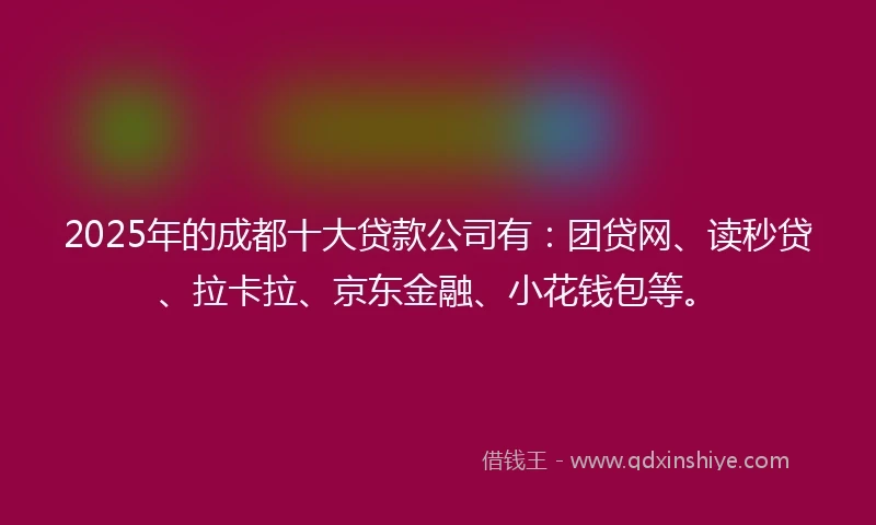 2025年的成都十大贷款公司有：团贷网、读秒贷、拉卡拉、京东金融、小花钱包等。