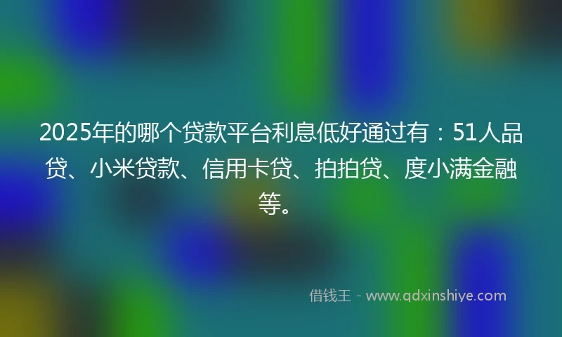 2025年的哪个贷款平台利息低好通过有：51人品贷、小米贷款、信用卡贷、拍拍贷、度小满金融等。