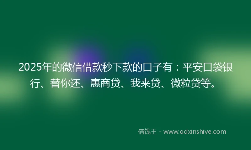 2025年的微信借款秒下款的口子有:平安口袋银行、替你还、惠商贷、我来贷、微粒贷等。