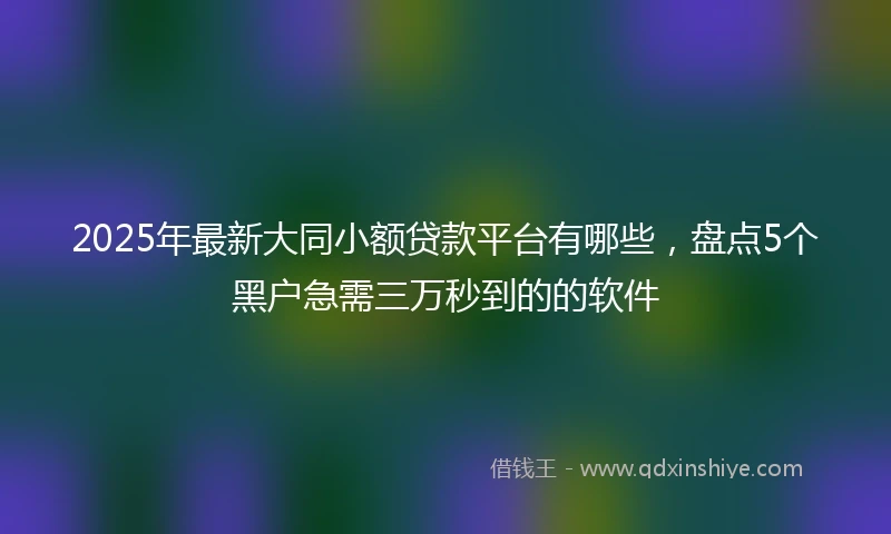 2025年最新大同小额贷款平台有哪些，盘点5个黑户急需三万秒到的的软件