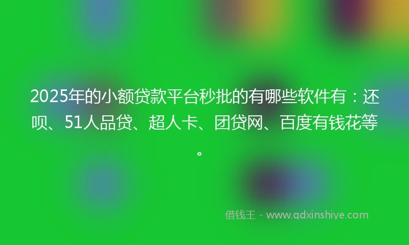 2025年的小额贷款平台秒批的有哪些软件有：还呗、51人品贷、超人卡、团贷网、百度有钱花等。