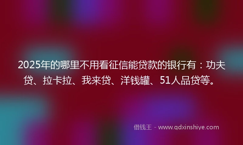 2025年的哪里不用看征信能贷款的银行有：功夫贷、拉卡拉、我来贷、洋钱罐、51人品贷等。