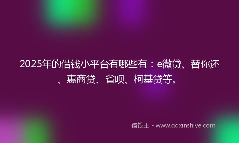 2025年的借钱小平台有哪些有：e微贷、替你还、惠商贷、省呗、柯基贷等。