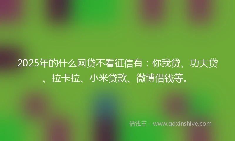 2025年的什么网贷不看征信有：你我贷、功夫贷、拉卡拉、小米贷款、微博借钱等。