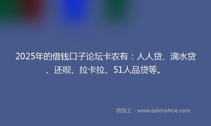 2025年的借钱口子论坛卡农有：人人贷、滴水贷、还呗、拉卡拉、51人品贷等。